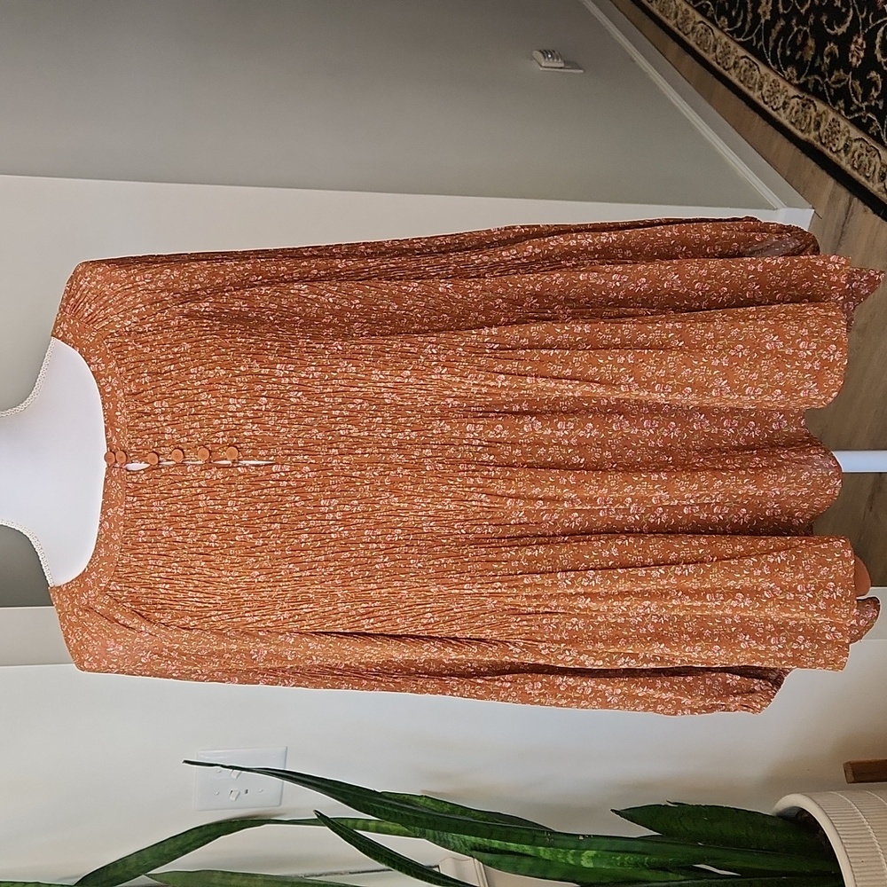 DR2 Peasant Blouse Floral Plisse Boho Shirred Long Sleeve New 3X